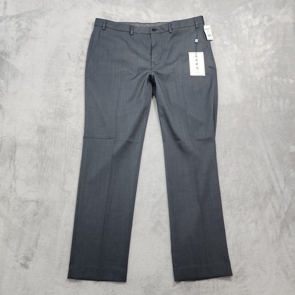 NEW Chaps Pants Mens 38x32 Gray Regular Fit Stretch Dress Flat Front Office